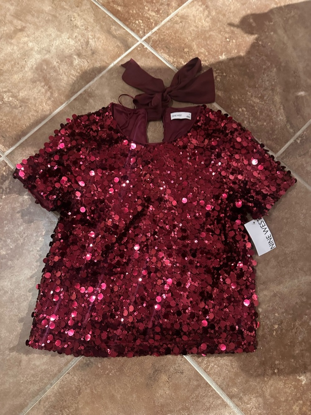 Nine West Red Sequin Tie-Back Top